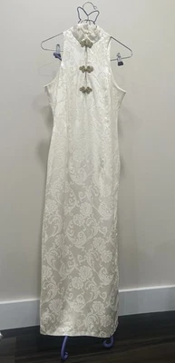 Vintage Y2K Cache Ivory W/Gold Satin Damask Print Formal Maxi Dress Gown SZ4 - Image 1 of 4