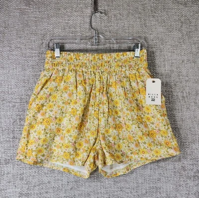 Billabong Love to Lounge Shorts Lined Womens L Yellow Floral 100% Cotton NWT - Image 1 of 4