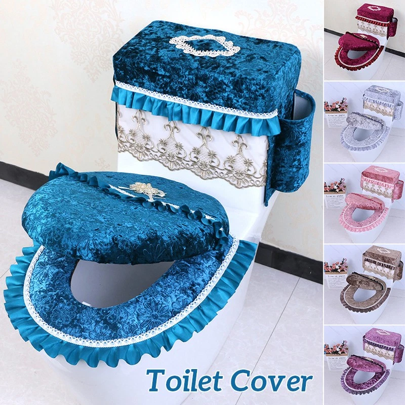 Juego de 3 fundas de inodoro de terciopelo de color liso para almacenamiento de polvo en el hogar Foto 1 de 4