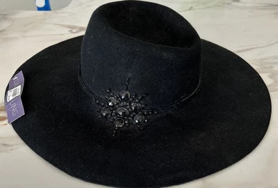 David & Young Sombrero Hippy Floppy Ala Ancha Fieltro Lana Negro, NUEVO con Etiquetas Talla Única Foto 1 de 4