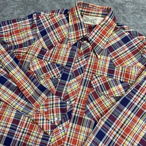 Vintage 70s Madman Shirt Mens Medium Western Wear Pearl Snap Plaid - Picture 1 of 7