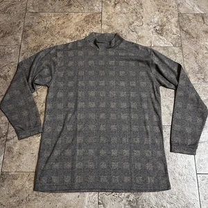Vintage LL Bean  Shirt Men's XL Tall Brown Houndstooth Mock Neck Made In USA - Picture 1 of 5