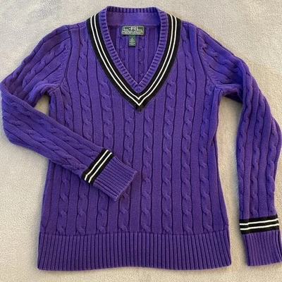 Suéter Ralph Lauren Active Tejido con Cable Cricket Tenis Cuello en V Para Mujer Polo Pequeño Foto 1 de 4