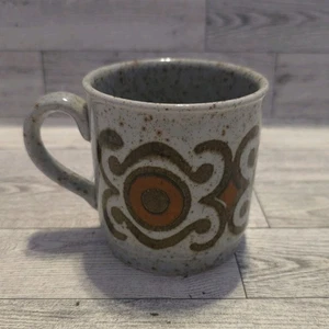 Retro Speckled Teacup with brown and orange decoration - Picture 1 of 7