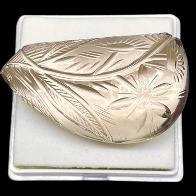 Cuarzo ahumado natural certificado 466 quilates diseño de hoja tallada rara enorme piedra preciosa Foto 1 de 4