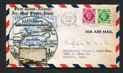 1939 Pan Am Clipper FAM-18 Transatlantic Flight Cover London – New York Crosby - Image 1 of 4