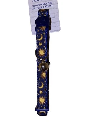 Легкий выпуск взрослый ошейник для кошки дизайн Moon Sun & Star с регулировкой колокола 8 X 12 дюймов новый с Ярлыками - Изображение 1 из 4