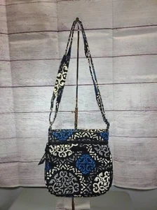 Vera Bradley Canterberry Cobalt Small Crossbody, RETIRED Black/Blue/White - Picture 1 of 8