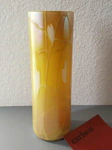 JARRÓN DE VIDRIO AMARILLO DONALD CARLSON FAVRILE CORAZONES DE VIDRIO FIRMADO - Imagen 1 de 8