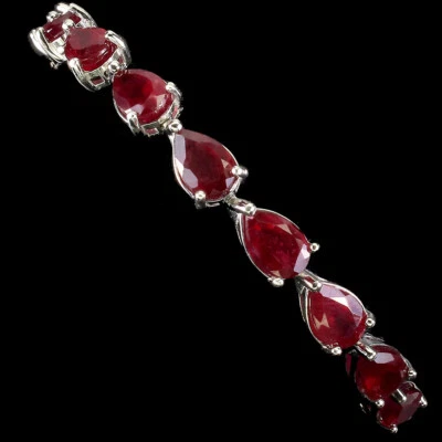 925 Sterling Silver Bracelet Pear Ruby 7x5mm Natural Gemstone jewelry 9inches - Image 1 of 4
