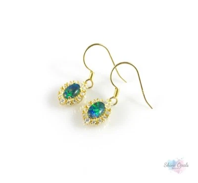 Orecchini a goccia in vero oro australiano opale 6x4 mm, argento sterling, pe... - Immagine 1 di 4