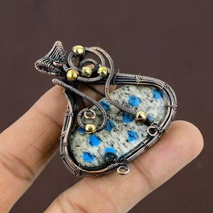 K2 Blue Azurite Gemstone Handmade Copper Wire Wrap Jewelry Pendant 2.28" T154 - Picture 1 of 6