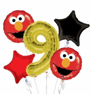 Ramo de globos de feliz cumpleaños de Plaza Sésamo, globos de Plaza Sésamo, 5 globos Foto 1 de 4