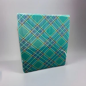 VTG Tartan Plaid Photo Album Padded Vinyl Green Blue / 3 Ring Binder 50pg - Picture 1 of 8