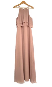 JENNY YOO Collection Charlie Halter Ruffle Chiffon Mauve Pink Maxi Dress Gown 12 - Picture 1 of 9