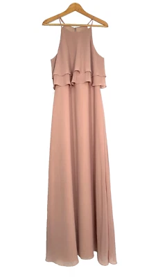 Maxi Vestido JENNY YOO Colección Charlie Halter Volantes Gasa Malva Rosa 12 Foto 1 de 4