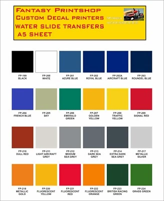 FANTASY PRINTSHOP MEHRFARBIG A5 WASSERRUTSCHE TRANSFERS AUFKLEBER MODELLE KITS PUPPEN HAUS FLUGZEUGE AUTO