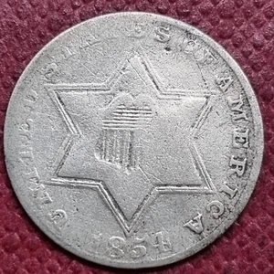 1854 Three Cent Piece Silver Trime 3c Nicely Circulated Type Coin #89229 - Picture 1 of 2