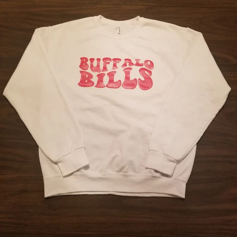 Buffalo Bills Sweatshirt Jerzees Size M White Red Bubble Letters AFC NFL Vintage Cover