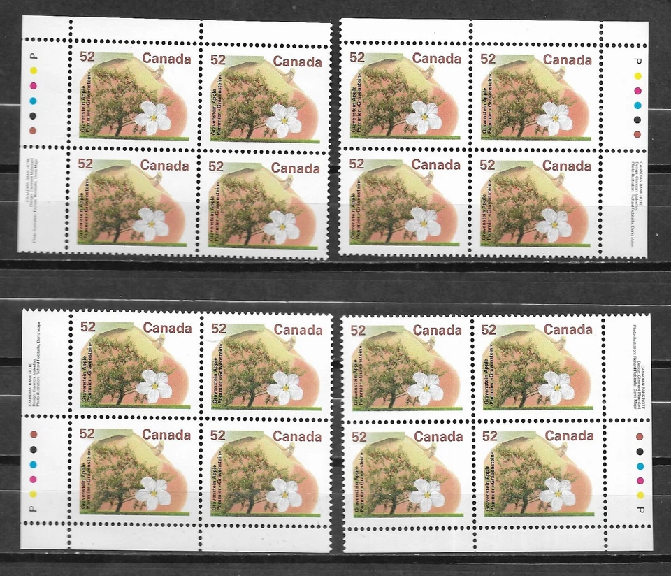 pk01626:Stamps-Canada #1366 Gravenstein Apple 52 cent Plate Block Set - MNH - Image 1 of 1