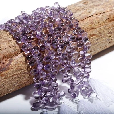 Gema de amatista púrpura-rosa natural múltiples tamaños cuentas de lágrima lisas hilo de 7" Foto 1 de 4