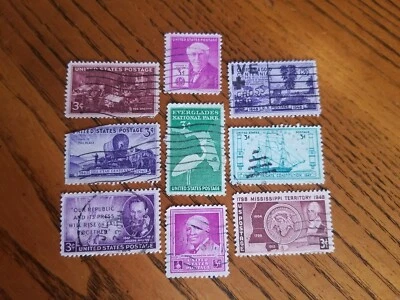 1948 1947 Estados Unidos franqueo 9 estampillas Edison Gold Doctors Everglades Pulitzer Foto 1 de 4