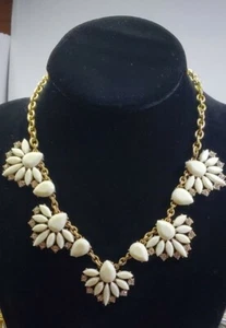 Vintage J.Crew Gold/white/cz Beautiful Statement Necklace.   N67 - Picture 1 of 8