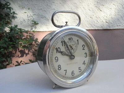 " Junghans Tischuhr Wecker & Repetition " um 1920 Reise - Uhr geschliffenes Glas - Bild 1 von 4