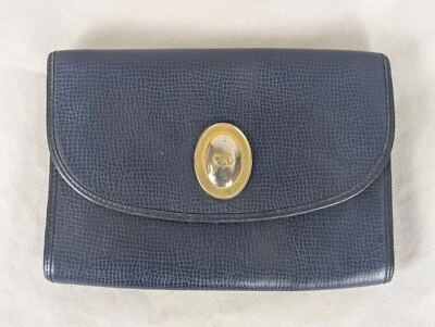 Auténtico Bolso Clutch Christian Dior Cuero Cadena Dorada Azul Marino Hecho en Francia Foto 1 de 4