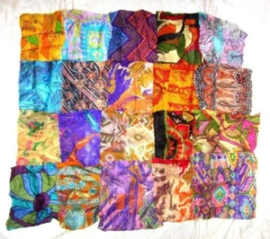 Indian Vintage 25 Pc Of Recycle Silk Sari Remnants/Fabric 8"X8" Fabric Scraps - Picture 1 of 7