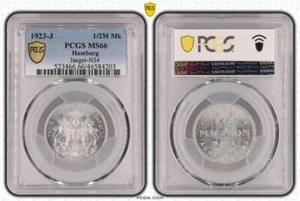 Germany Weimar Hanseatic City Hamburg 1/2 Mark 1923 J Notgeld coin PCGS MS66 - Picture 1 of 1