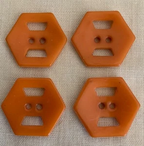 4 Vntge Phenolic Butterscotch Bakelite Pierced Hexagon Buttons 7/8 Dia, or $3 Ea - Picture 1 of 4