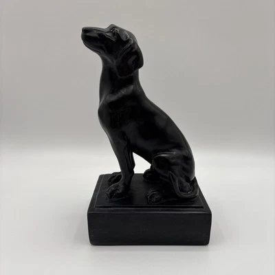 Escultura Labrador Preto Cachorro Sentado 8,5" Resina Poli Pesada Brilho Montado Quadrado - Imagem 1 de 4
