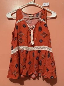 Mossimo Supply Co Womens Tank Top XS Extra Small Orange Boho V Neck Blouse Top - Picture 1 of 7