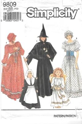 Uncut Simplicity Sewing Pattern 9809 Girls Angel Witch Pilgrim Costume Size 2-12 - Image 1 of 2