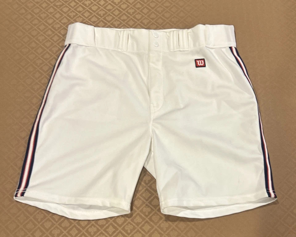 Pantalones Cortos Wilson Coaches De Colección Para Hombre Talla 38 Blanco Con Rayas Rojo Azul Hecho en EE. UU. Foto 1 de 4