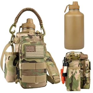 Insulated Stainless Steel Water Bottle 64 Oz With Molle Sleeve-tactical Half - Picture 1 of 6