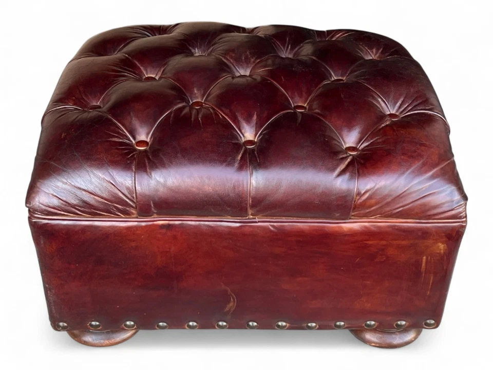 Restoration Hardware Tufted leather ottoman - Image 1 of 4