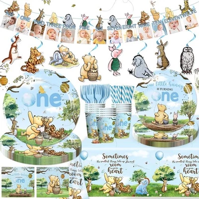 Winnie the Pooh Birthday Disposable Tableware-Plates Cups Napkins Decorations - Image 1 of 4