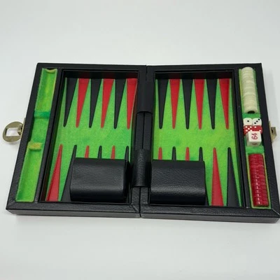 Vintage Red & Green Leatherette Backgammon Set Red & Off White Checkers - Image 1 of 4