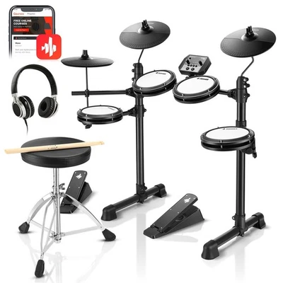 Donner DED-80 E-Drum Set – 5 Trommeln 3 Becken mit Hocker Kopfhörer & 180 Sounds