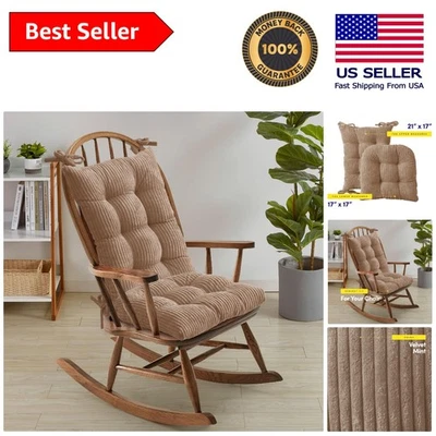 Plush Non-Slip Velvet Rocking Chair Cushions | Stylish 21" x 17" & 17" x 17" - Image 1 of 4