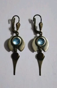 Vtg Marked 925 Sterling Silver Blue Moonstone Dangle Drop Peirced Earrings 3.5g - Picture 1 of 5