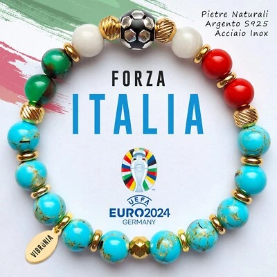 Bracciale ITALIA 💚🤍❤️ Pietre Naturali - Braccialetto Perle Squadra Calcio Uomo - Immagine 1 di 4