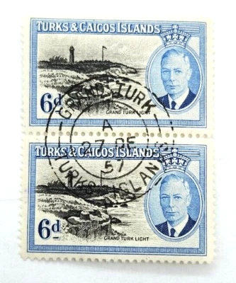 Turks & Caicos KGVI 1950 6d Negro y Azul SG228 MM Bloque de 2 UNH Foto 1 de 3