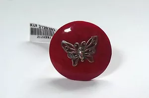 Large 925 Sterling Silver & Red Coral Butterfly Ring Size 9 1/4 - Picture 1 of 3