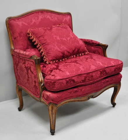 Antique French Country Louis XV Style Walnut Burgundy Small Wingback Settee Cover