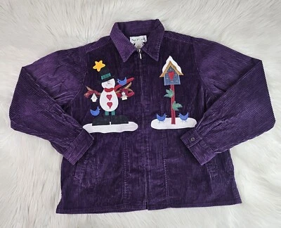 Suéter Vintage Northcrest Pana Púrpura Muñeco de Nieve Cremallera Completa Chaqueta S 6-8 Foto 1 de 4