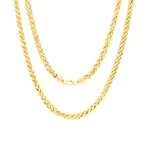 14K Yellow Gold 4mm Palm Wheat Foxtail Franco Spiga Chain Mens Necklace 24" - Picture 1 of 10