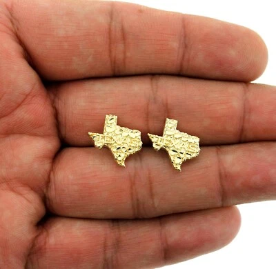Aretes pepita de mapa de Texas grandes con corte de diamante de oro amarillo macizo real de 10K para hombre Foto 1 de 4